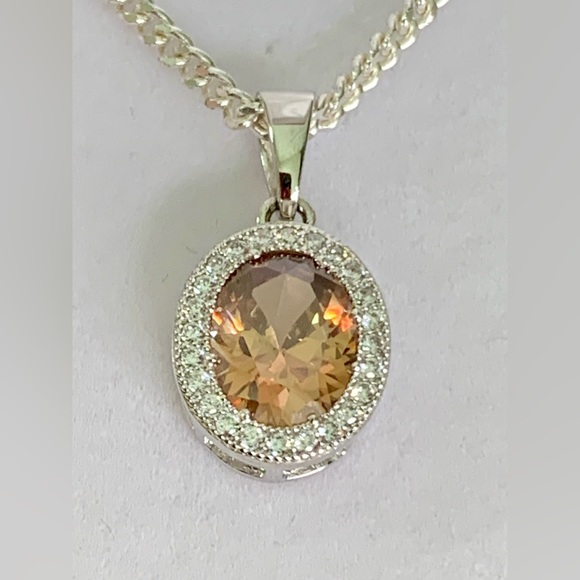 Designer AMG Rhodium Plated Over 925 Sterling Silver Citrine & Diamond Pendant - Picture 4 of 15